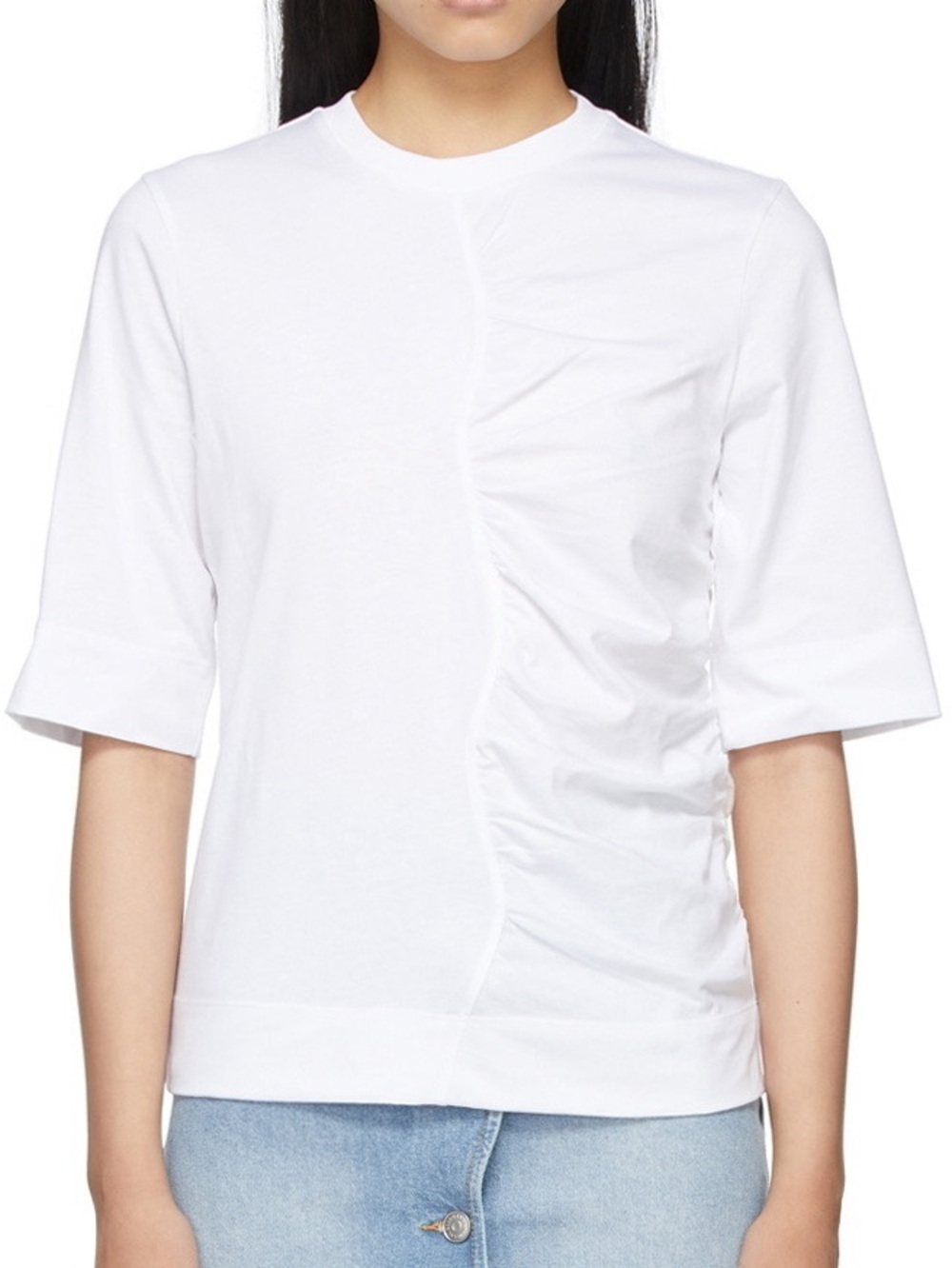 NWOT Ganni Women's White Ruched Short-Sleeve Top
